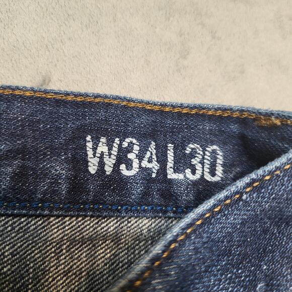 Mossimo Supply Co Jeans Mens 34x29 Blue Denim Slim Straight Whiskered Faded - Picture 3 of 11